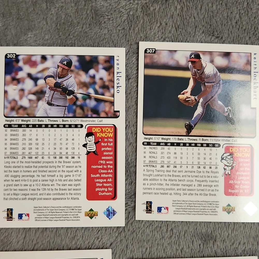 Vintage 1998 Upper Deck Atlanta Braves Baseball Cards